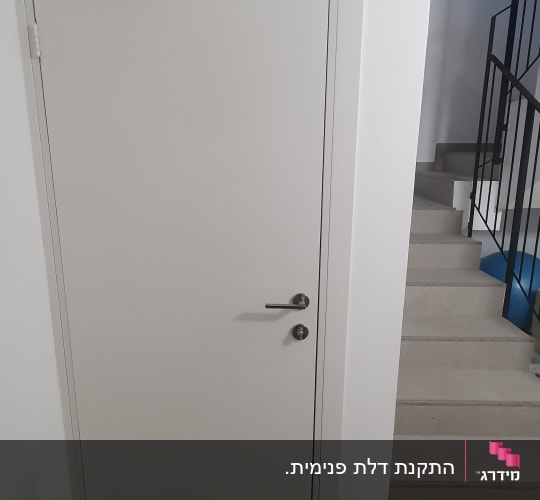 דלת לבנה עם ידית מתכת כסופה